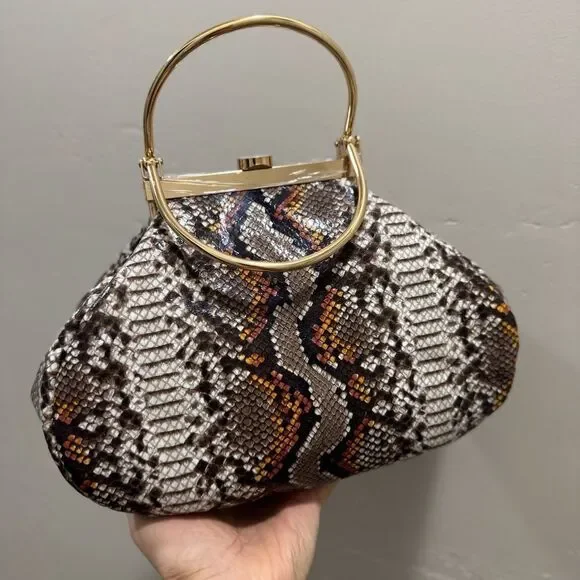 Unique Design! Genuine Cowhide Snake Skin Embossed Top Handle Bag/Crossbody - Picture 9 of 13